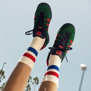 Hansel from Basel Varsity Sporty Crew Socks White Blue Stripe Made in Japan